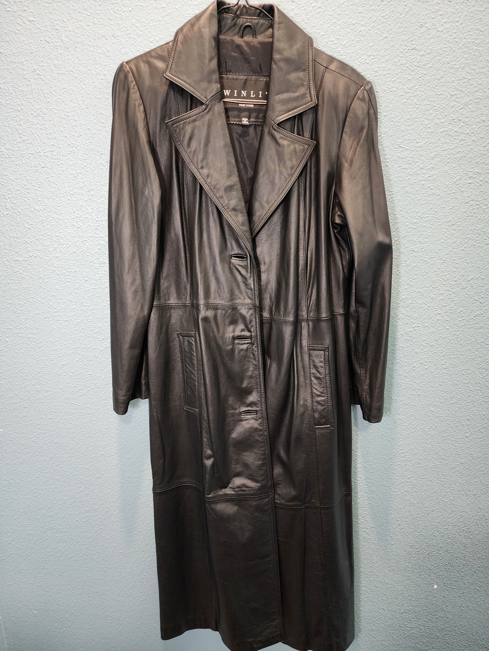 Winlit Black Long Leather Coat for Women